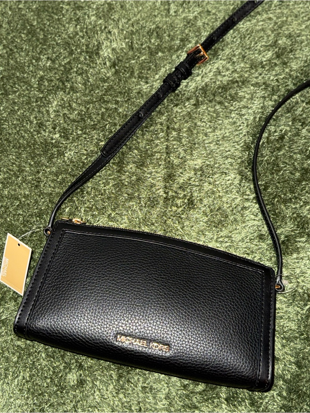 Michael Kors Black Pebbled Leather Crossbody with Gold Hardware